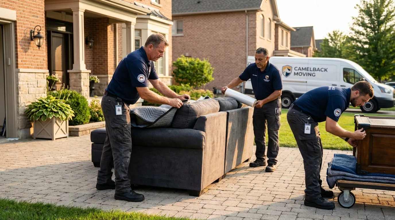 Large estate moving crew wrapping furniture in Geary, OK
