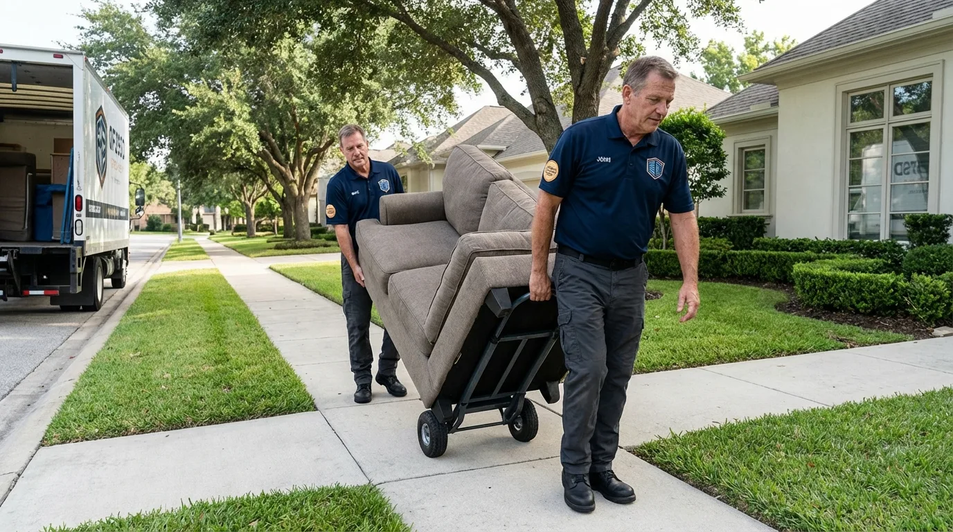 Local residential moving crew loading furniture in Geary, OK