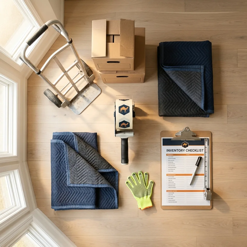 Professional moving supplies and packing materials layout for Geary residential relocations